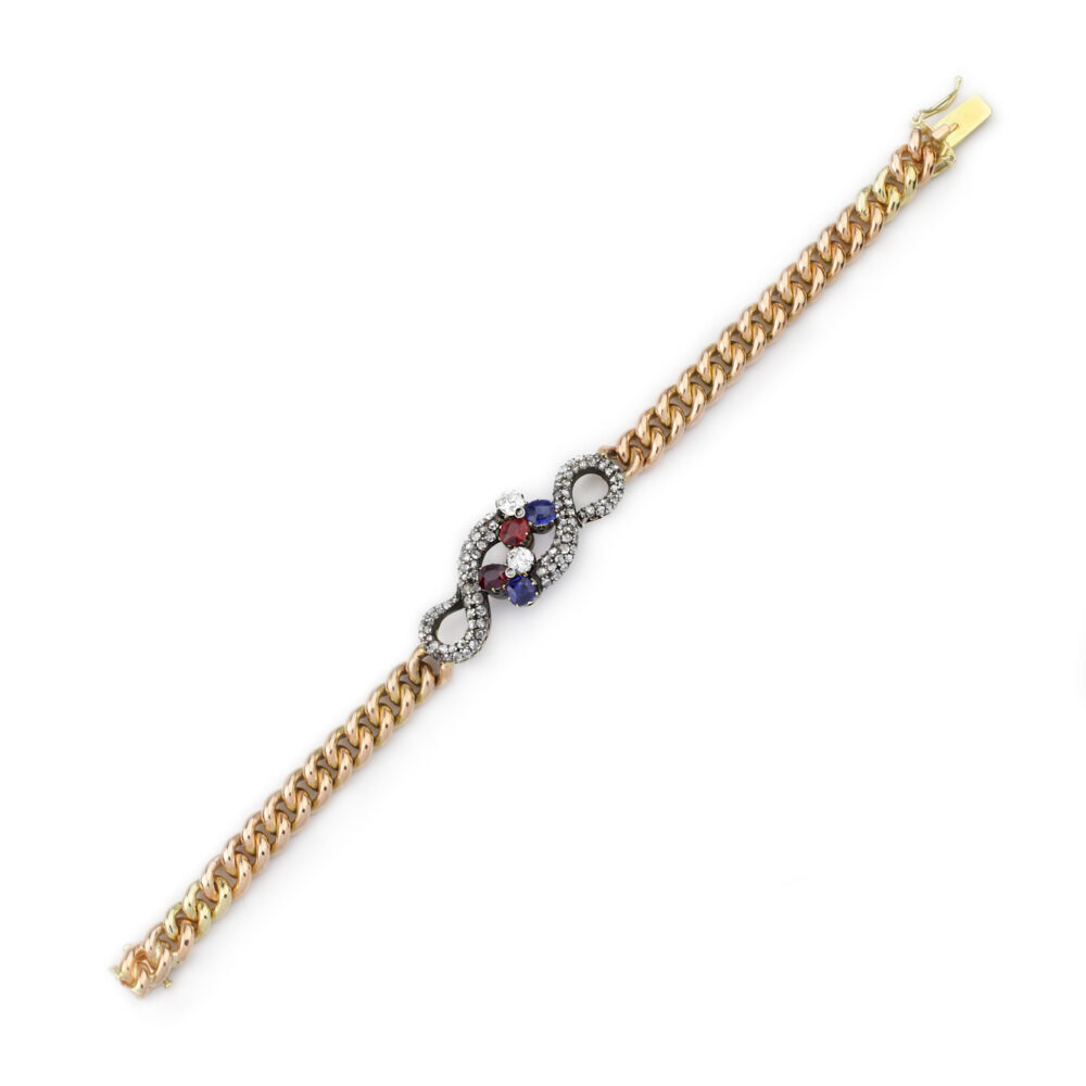 Sapphire, Ruby and Diamond Set Chain Bracelet