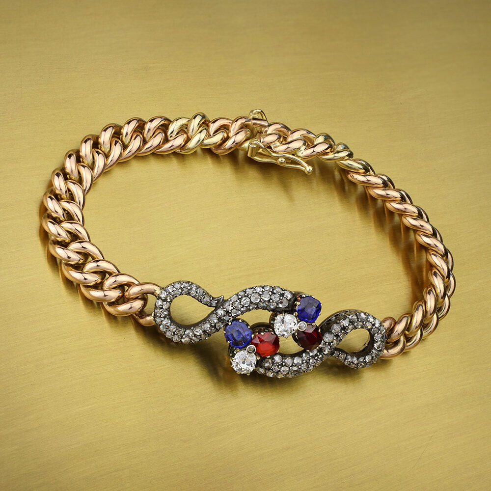 Sapphire, Ruby and Diamond Set Chain Bracelet
