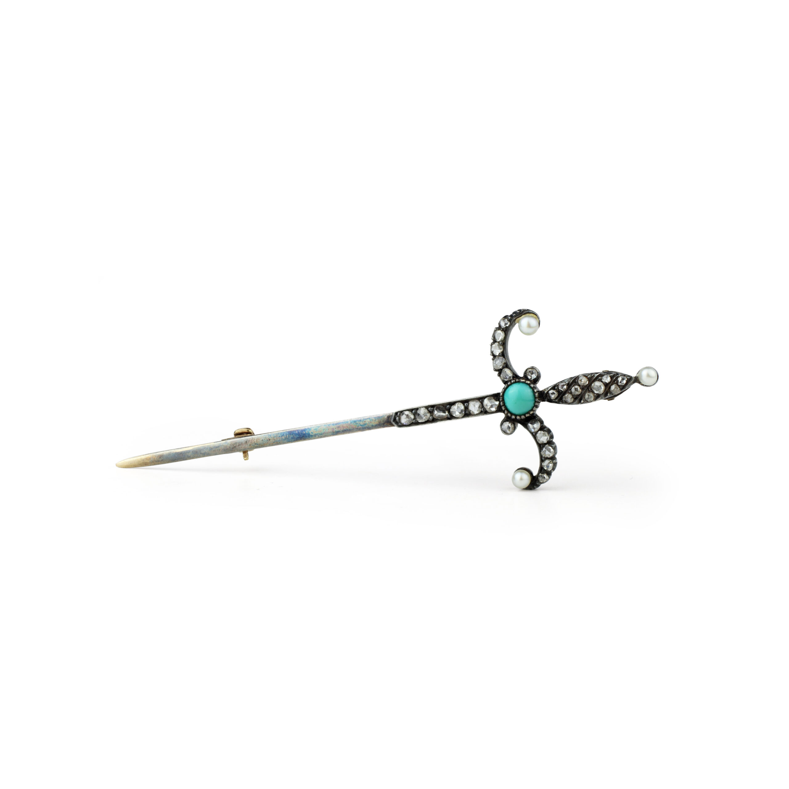 Antique Multi-Gem and Diamond Set Sword Pin Brooch