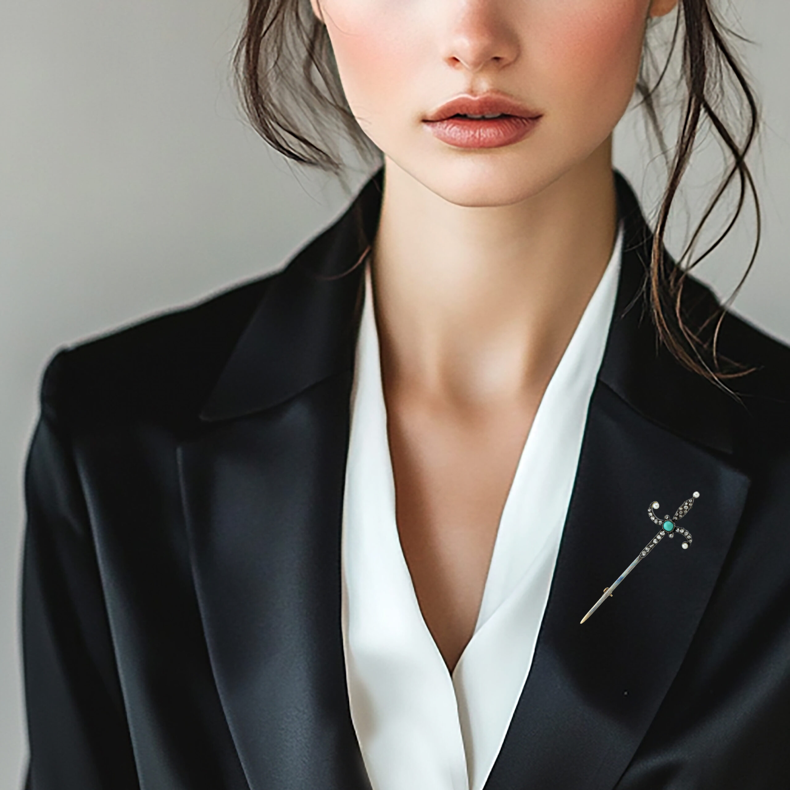 Antique Multi-Gem and Diamond Set Sword Pin Brooch