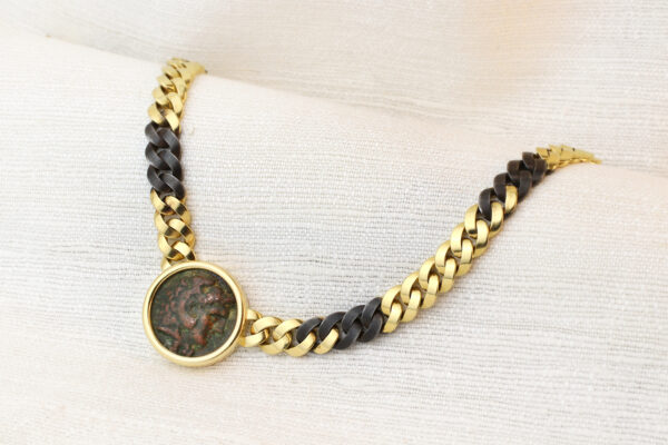 Bulgari ‘Monete’ Ancient Coin, Blackened Steel And Gold Necklace