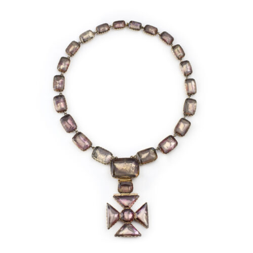 Antique Quartz Maltese Cross Pendant Necklace