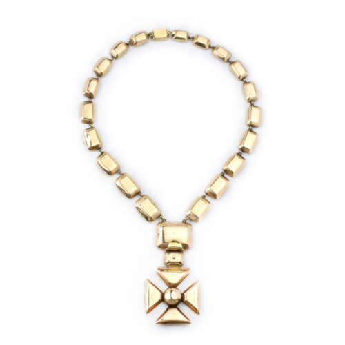 Antique Quartz Maltese Cross Pendant Necklace