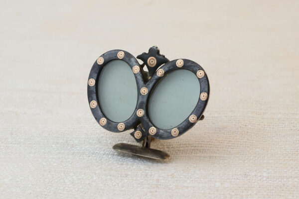 Antique Blackened Steel and Rose Gold Petite Twin Photo Frame