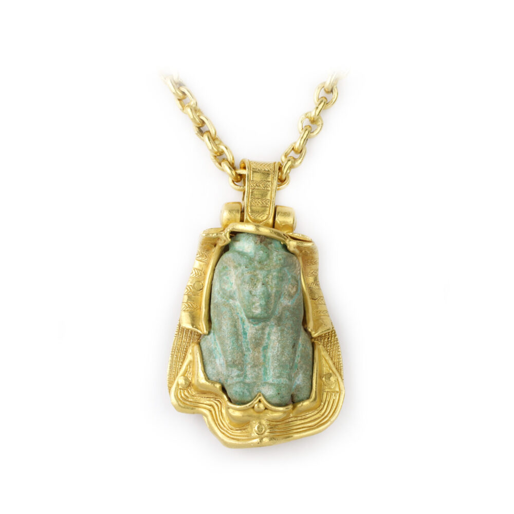 Faience and High Karat Gold Pendant Necklace