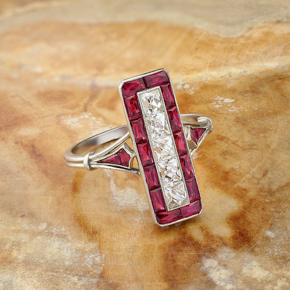 Art Deco Platinum, Ruby and Diamond Ring