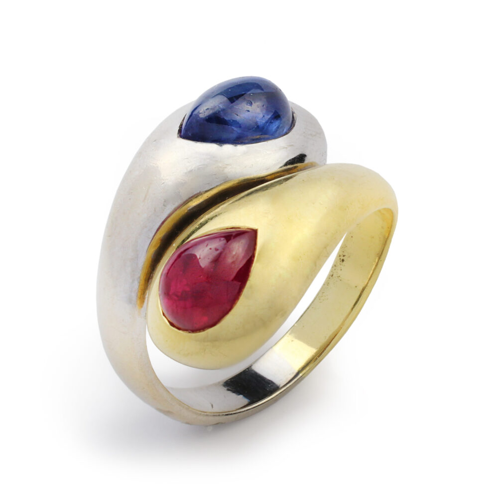 Hemmerle Ruby and Sapphire Toi et Moi Gold Ring