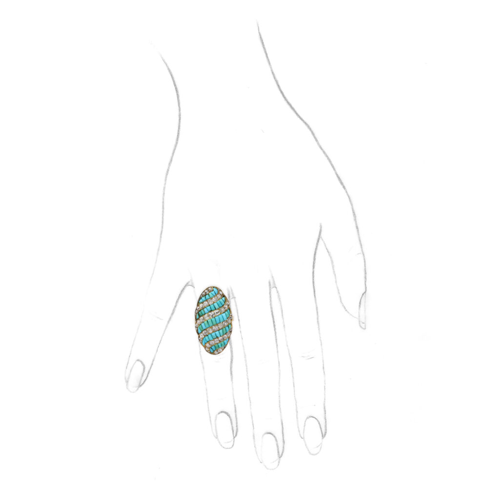 Antique Turquoise and Diamond Plaque Ring