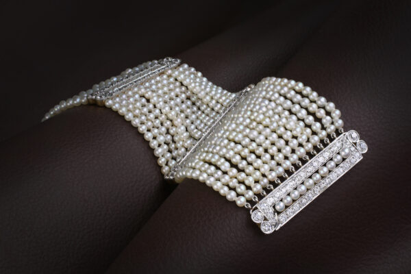 Antique Natural Pearl And Diamond Wide Bracelet