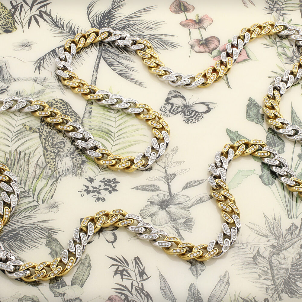 Bi-colored Gold and Diamond Long Chain Necklace