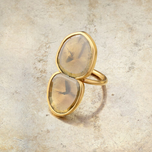 Twin Stone Fancy Portrait Cut Diamond Ring, contemporary