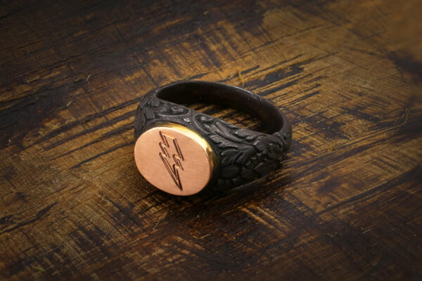 Antique Blackened Steel And Gold Signet Ring