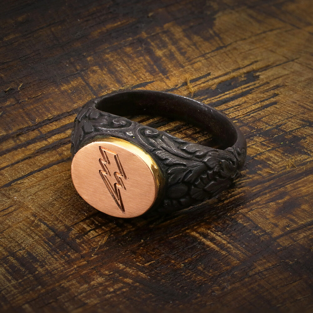 Antique Blackened Steel and Gold Signet Ring