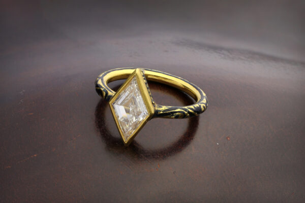Kite Shaped Diamond, Enamel And Gold Ring