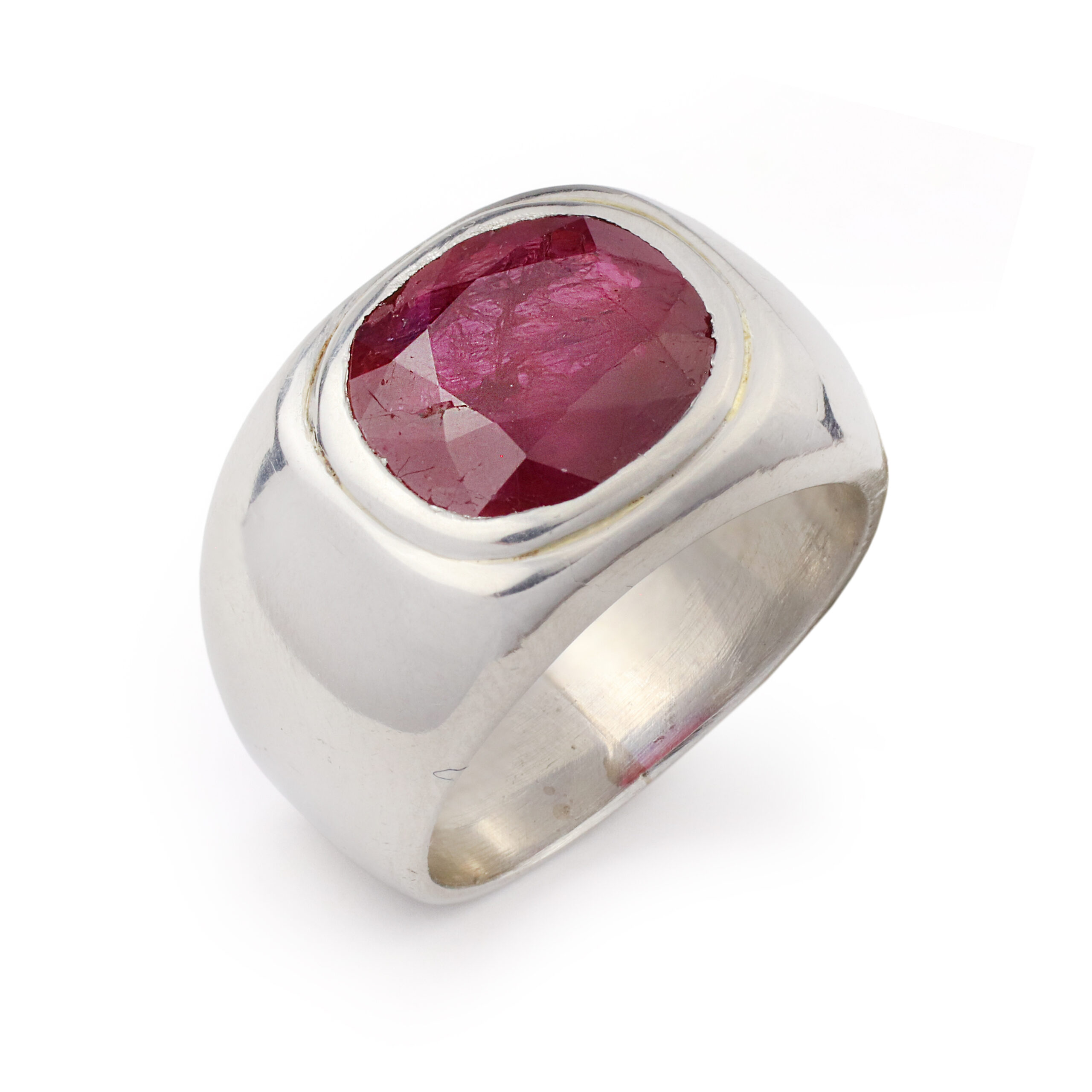 Cushion Cut Ruby and Platinum Ring - FD Gallery
