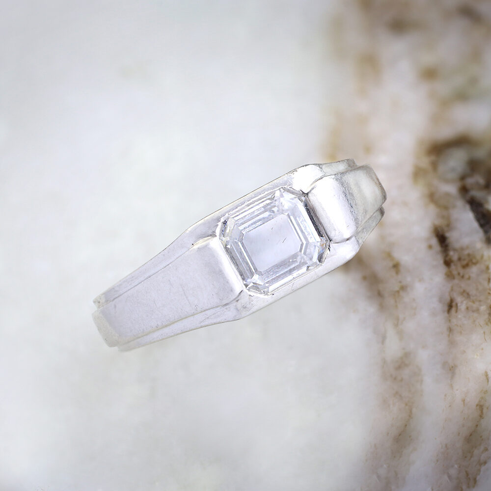 French Modernist Portrait Cut Diamond and Platinum Ring