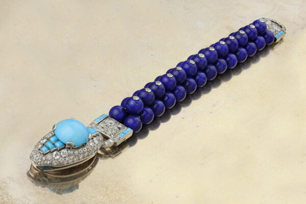 Cartier Art Deco Platinum, Lapis Lazuli, Turquoise And Diamond Bracelet» Price On Request «