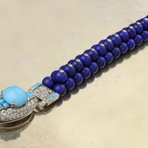 Cartier Art Deco Platinum Lapis Lazuli Turquoise and Diamond Bracelet Price on Request FD Gallery