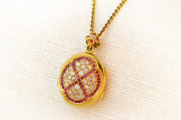 Antique Emerald, Ruby and Diamond Locket Necklace