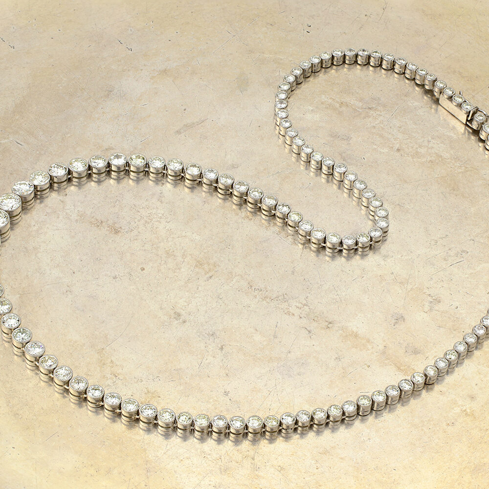 Diamond and Platinum Riviere Necklace, circa 1980