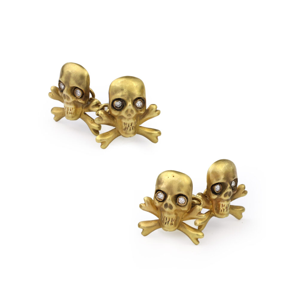 Gold and Diamond Skull and Cross Bone Cufflinks