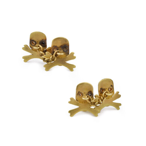 Gold and Diamond Skull and Cross Bone Cufflinks
