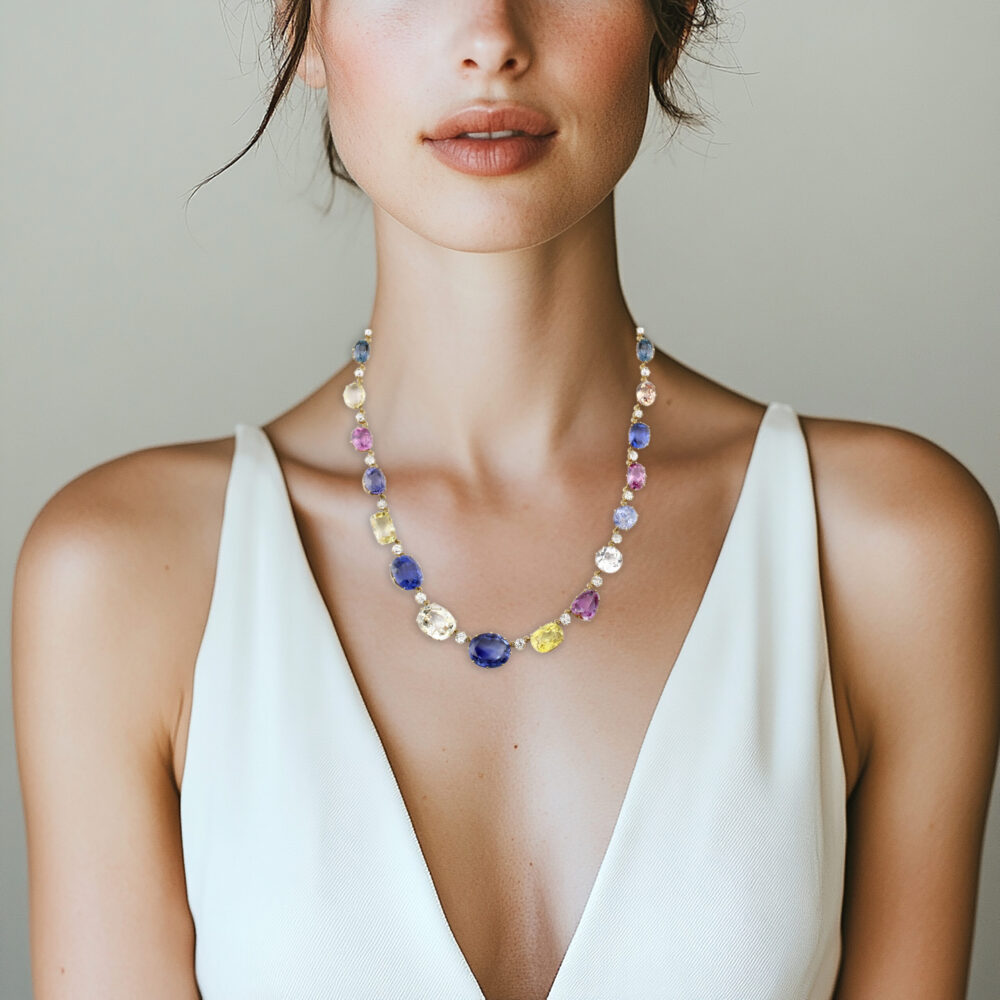 Antique Harlequin Sapphire Riviere Necklace