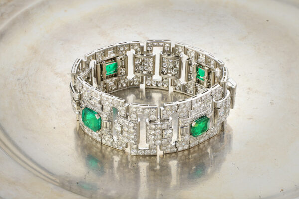 Art Deco Colombian Emerald And Diamond Wide Bracelet» Price On Request «