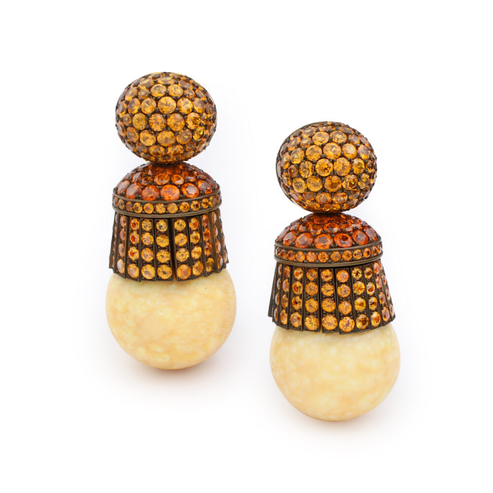 Hemmerle Melo Pearl and Mandarin Garnet Ear Pendants