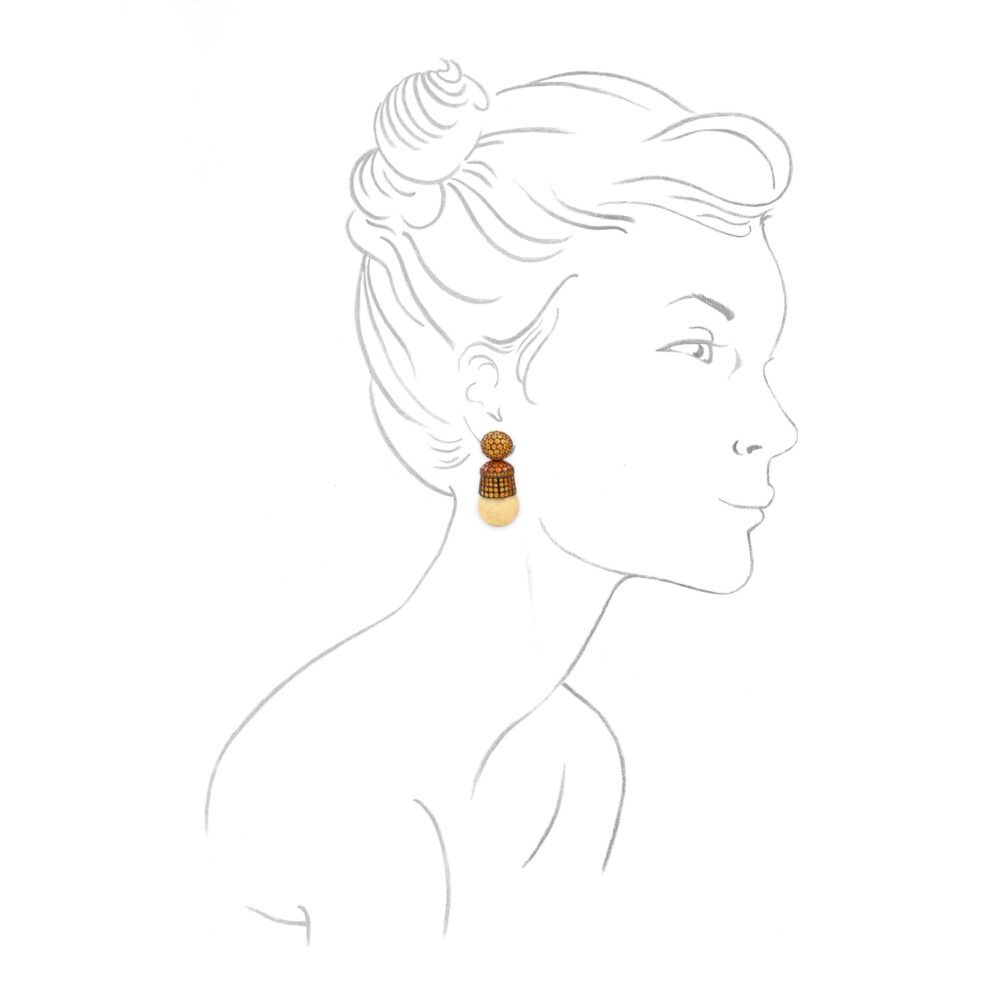 Hemmerle Melo Pearl and Mandarin Garnet Ear Pendants