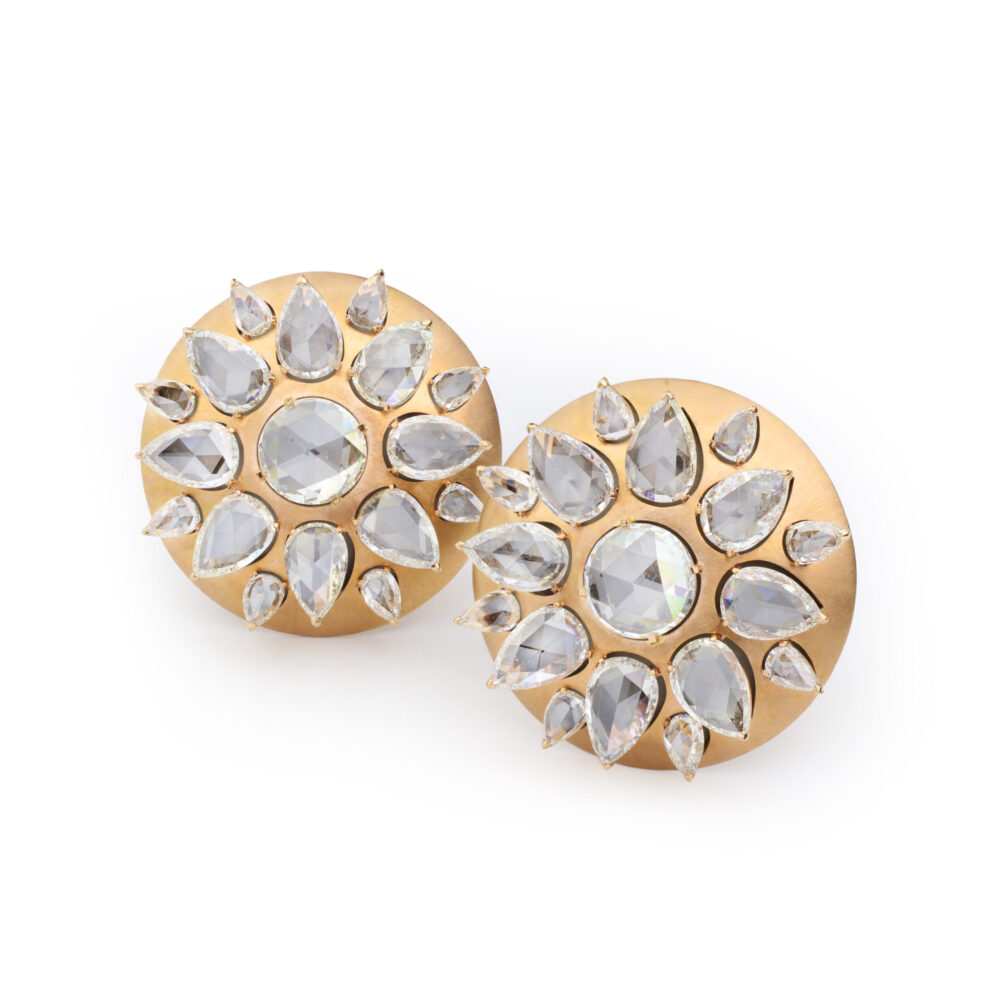 BHAGAT 'Lotus' Diamond and Gold Ear Clips