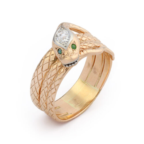 Antique Rose Gold and Diamond Snake Ring