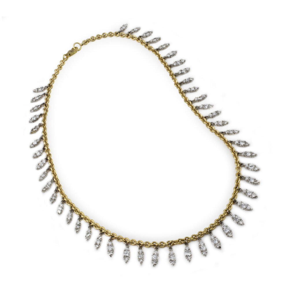 Diamond, Platinum and Gold Fringe Necklace