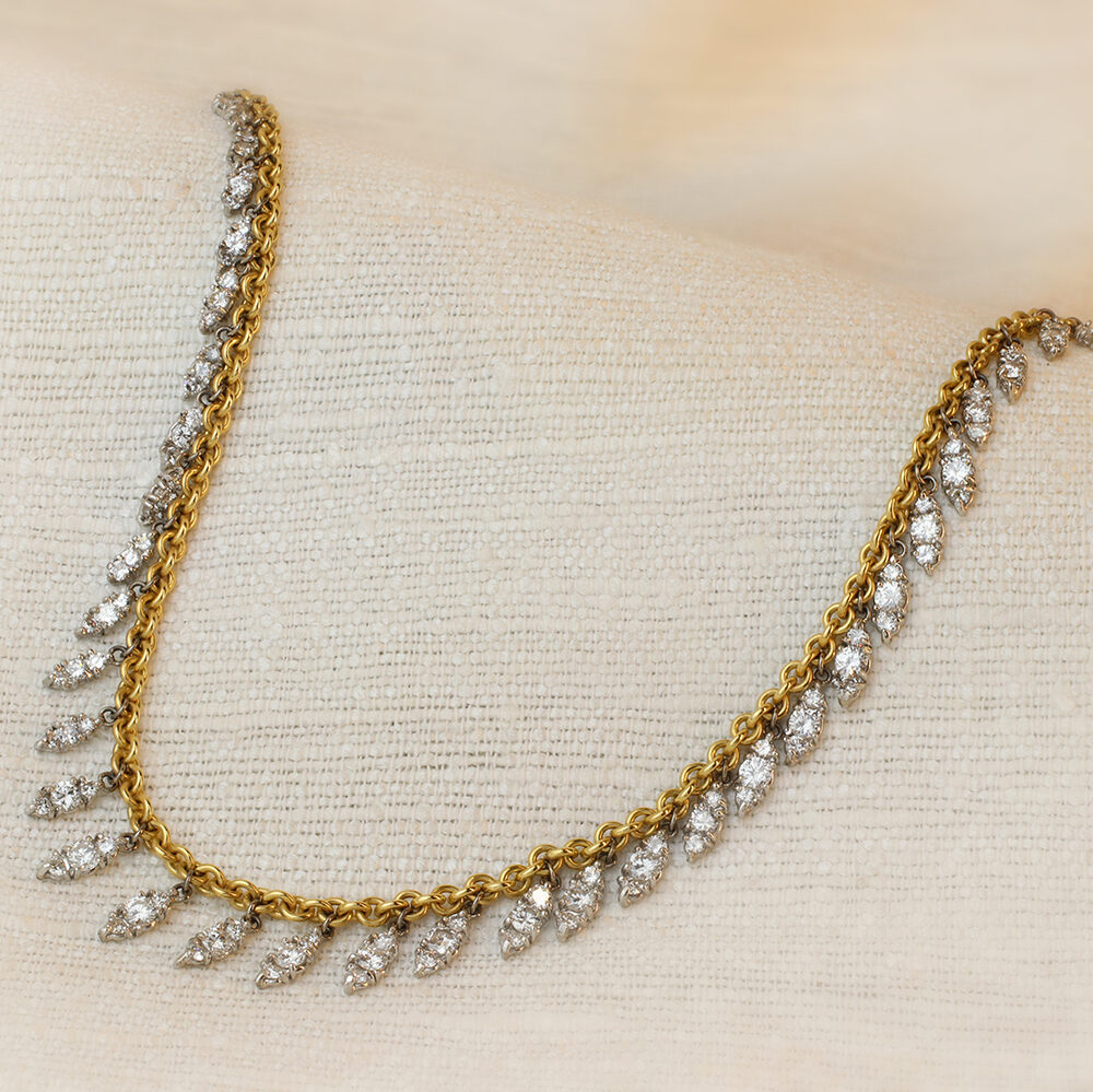 Diamond, Platinum and Gold Fringe Necklace