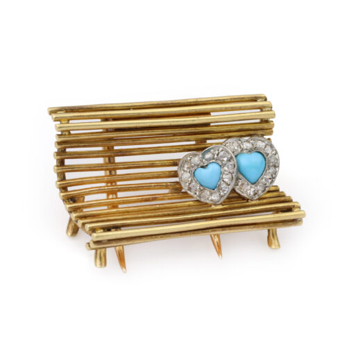 Cartier ‘Lover's on a Bench’ Diamond Turquoise and Gold Brooch
