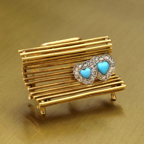 Cartier ‘Lover's on a Bench’ Diamond Turquoise and Gold Brooch
