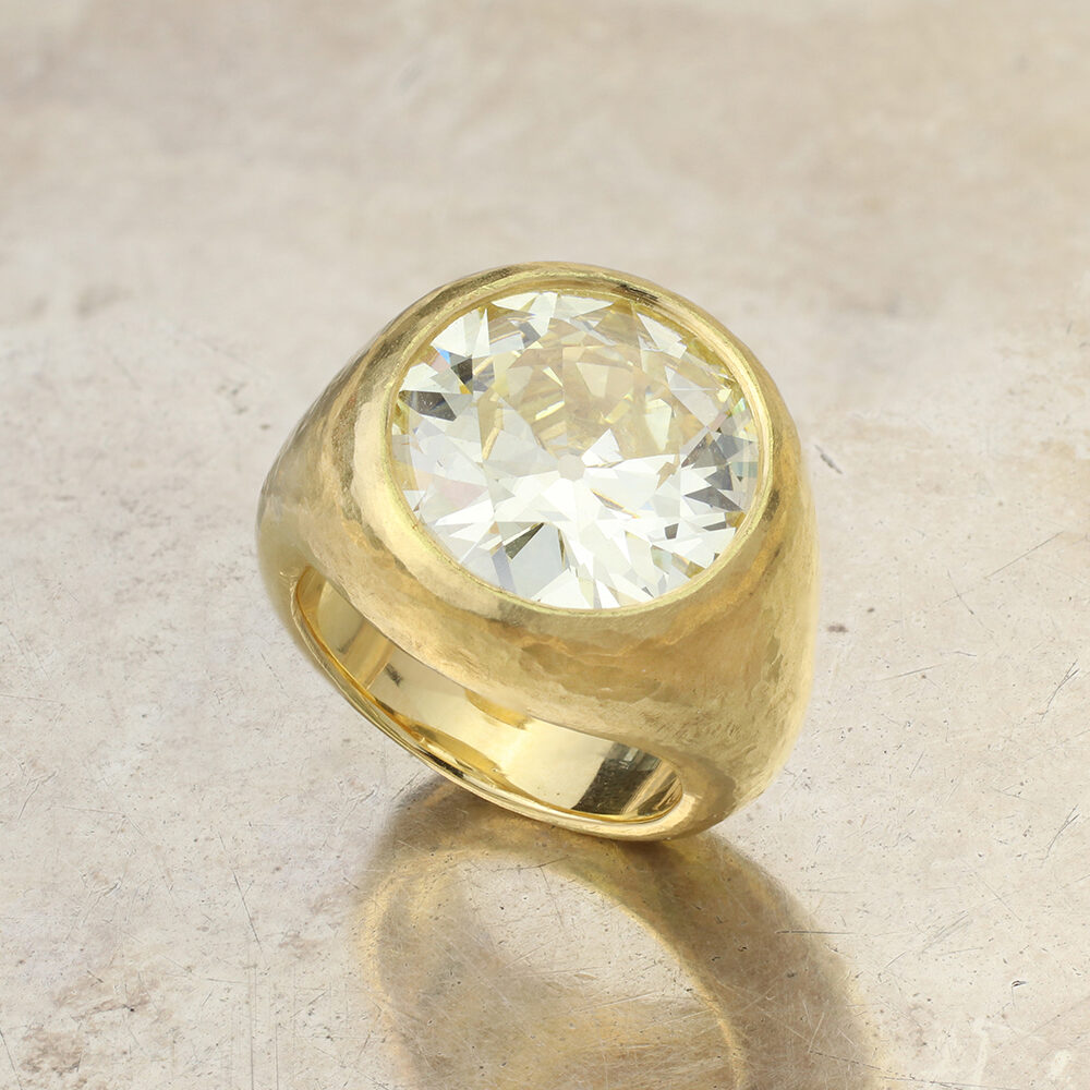 Diamond and Hammered Gold Ring