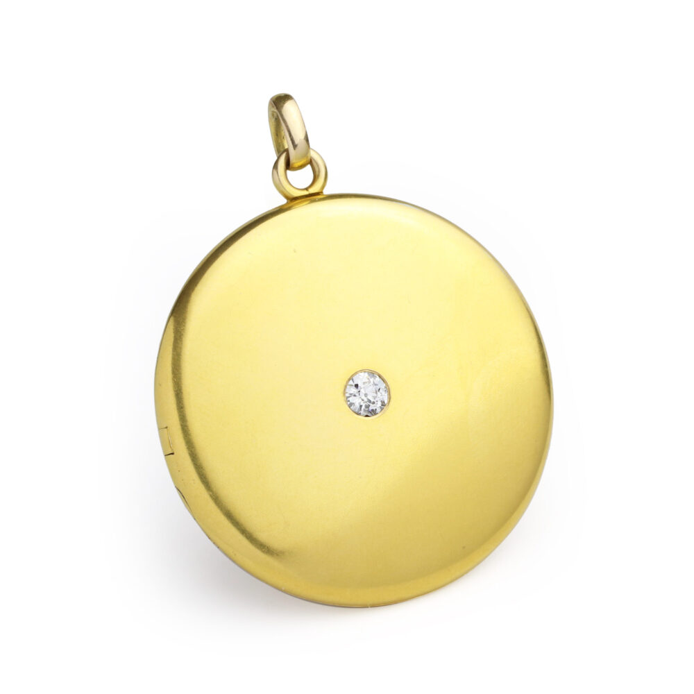 Antique Round Diamond and Gold Locket Pendant