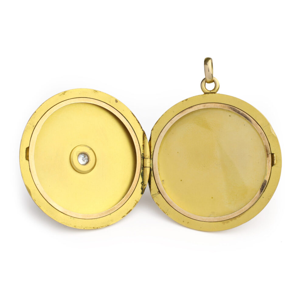 Antique Round Diamond and Gold Locket Pendant