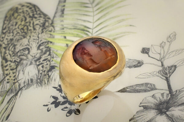 Ancient Roman Carnelian Intaglio Of ‘The Divine Twins’ And Gold Ring