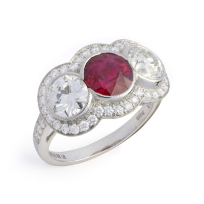 Ruby and Diamond Three Stone Ring - FD Gallery