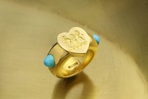 Antique Turquoise And Gold Signet Ring
