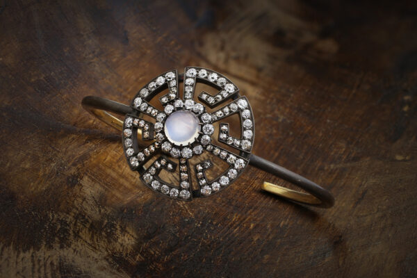 A Moonstone And Diamond Bangle Bracelet