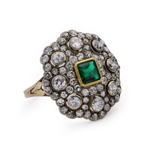 Antique Emerald and Diamond Plaque Ring