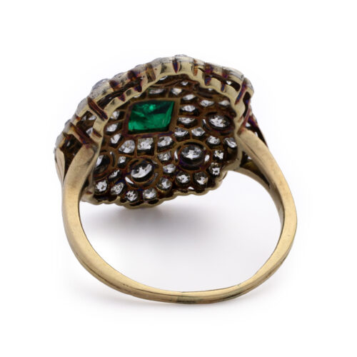 Antique Emerald and Diamond Plaque Ring