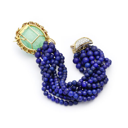 Cartier Carved Emerald, Lapis Lazuli, Ruby and Diamond Bracelet