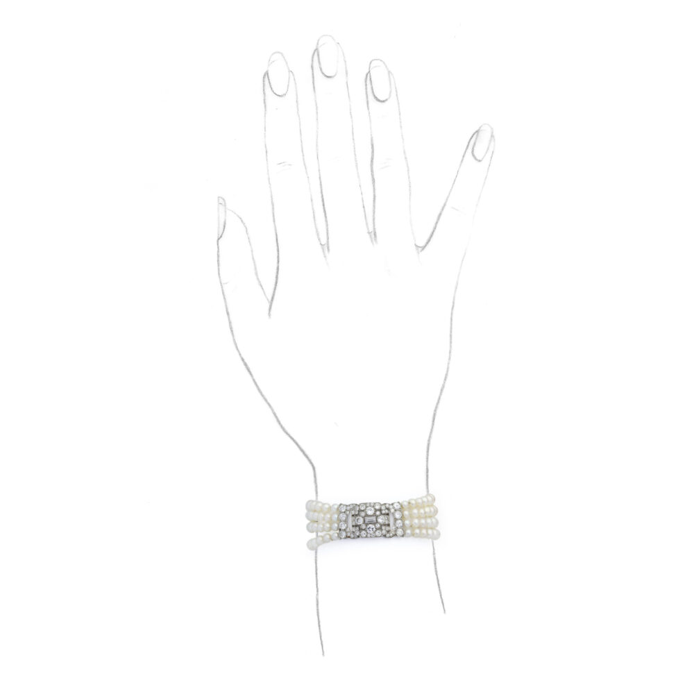 Art Deco Natural Pearl, Diamond and Platinum Bracelet