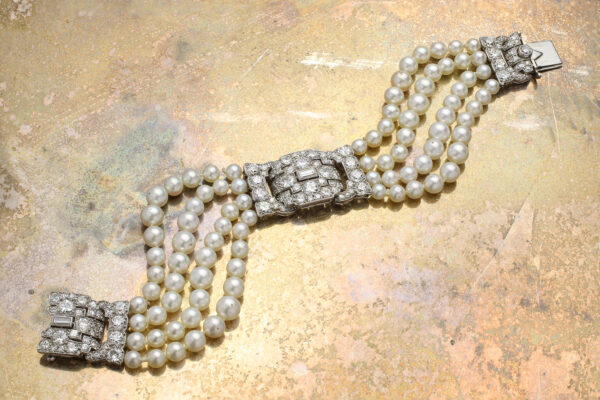 Art Deco Natural Pearl, Diamond And Platinum Bracelet