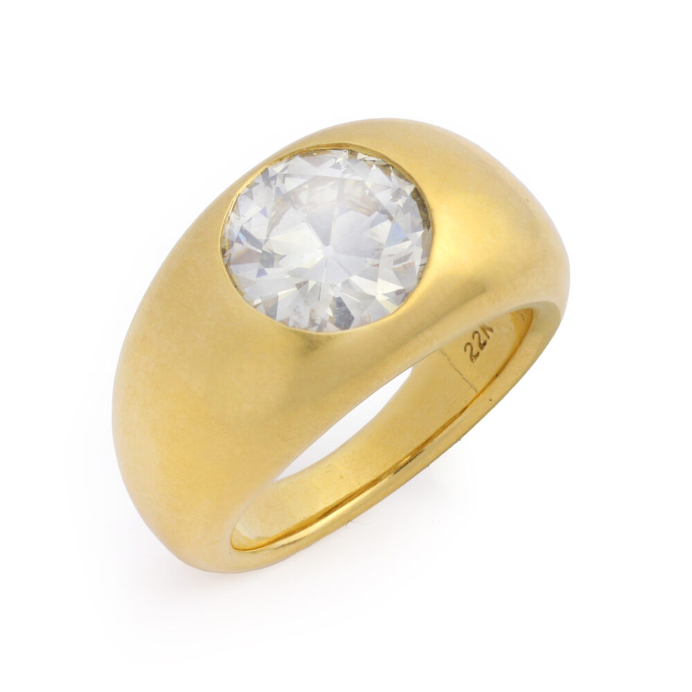 Colored Diamond and 22 Karat Gold Gypsy Set Ring