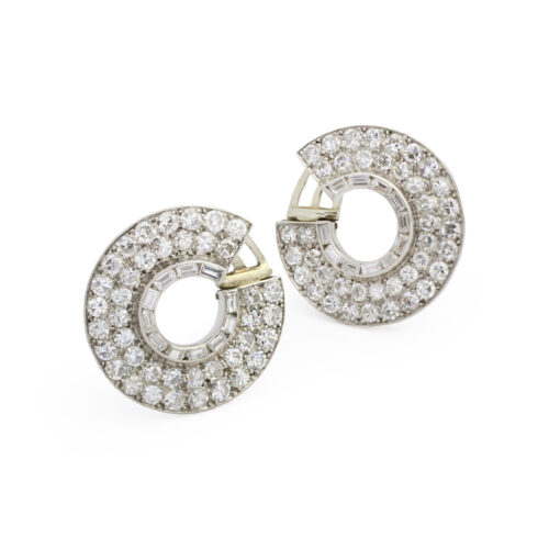 Art Deco Diamond and Platinum Disk Ear Clips